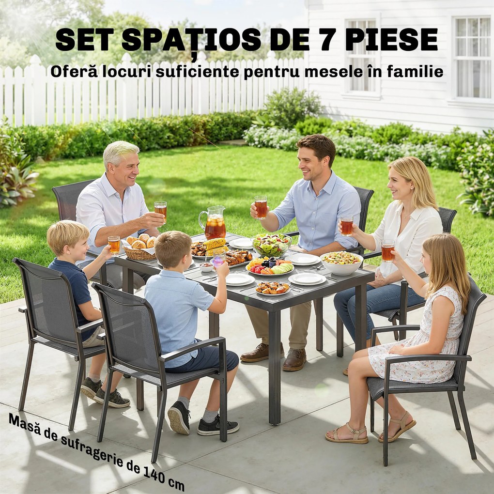 Outsunny Set Mese de Exterior cu Scaune Stivuibile, Gri | Aosom Romania