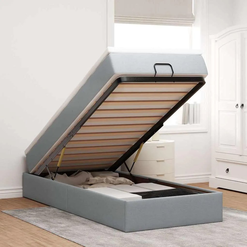 vidaXL Cadru de pat otoman cu saltea țesătură gri deschis 80x200cm
