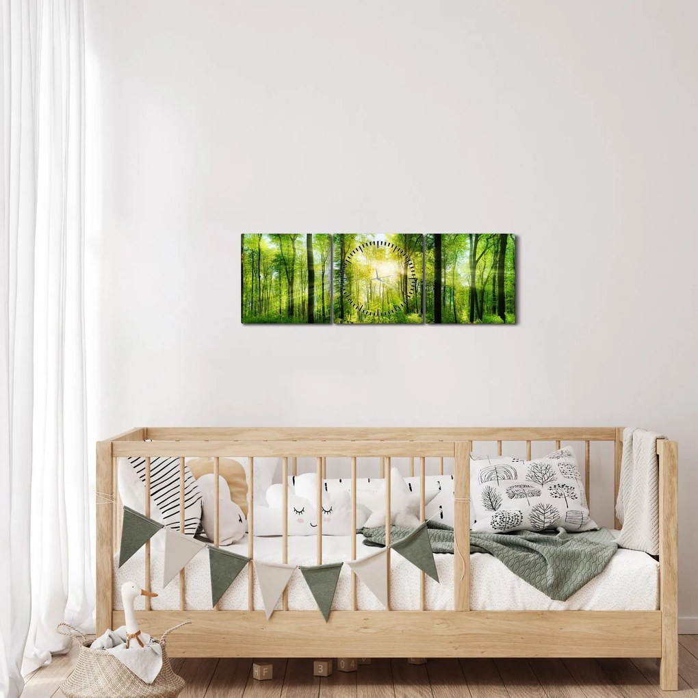Tablou - Răsărit în pădure (cu ceas) (90x30 cm)