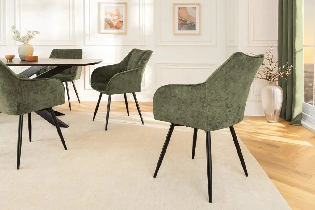 Set de 2 scaune pivotante, Metal Negru, Chenille Verde, AVIGNON A-46472 VC