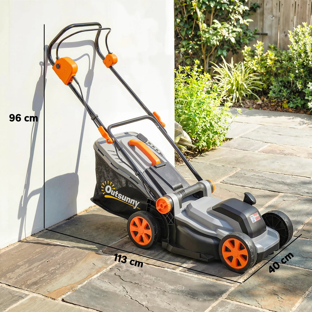 Outsunny Mașină de tuns iarba pe baterie fără fir 18V cu 2 baterii de 4Ah, lățime de tăiere 34 cm și funcție mulching, motor 700 W | Aosom Romania