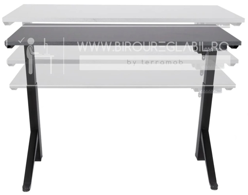 Birou reglabil electric TerrA2Y Black-cadru in Y / profil cadru negru (Dimensiune blat: 137x67 cm, Culoare blat: Alb 25mm)