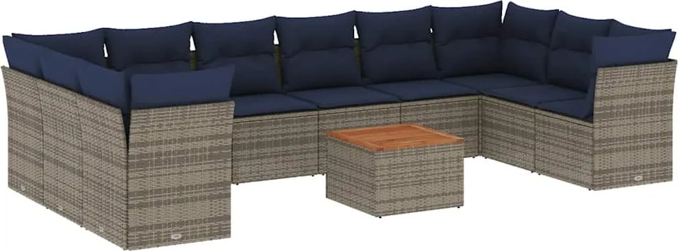 vidaXL Set canapele de grădină cu perne, 11 piese, gri, poliratan