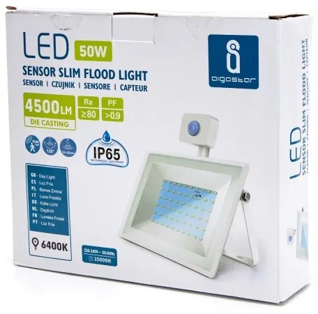 Proiector LED cu senzor LED/50W/230V 6400K IP65 alb Aigostar