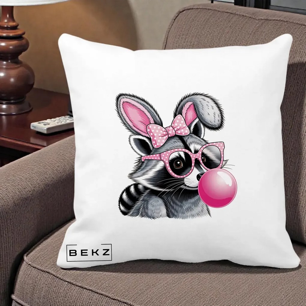 Perna Decorativa Raton cu Urechi de Iepure si Guma de Mestecat, 40x40 cm, Alba Mata, Husa Detasabila, Perna Inclusa, BEKZ®