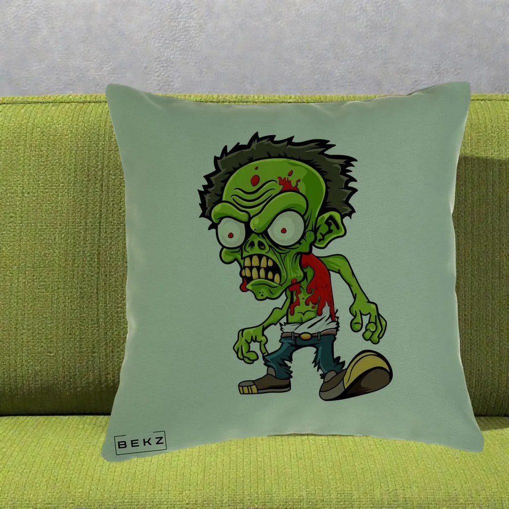Perna Decorativa Zombie Halloween, 40x40 cm, Verde, Husa Detasabila, Perna Inclusa, BEKZ®