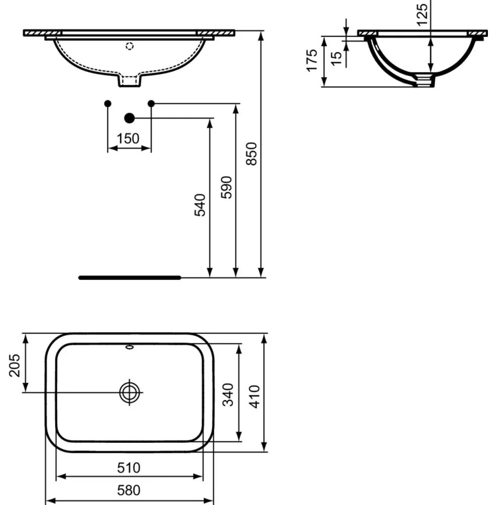 Lavoar incastrat sub blat alb 58 cm, dreptunghiular, Ideal Standard Connect