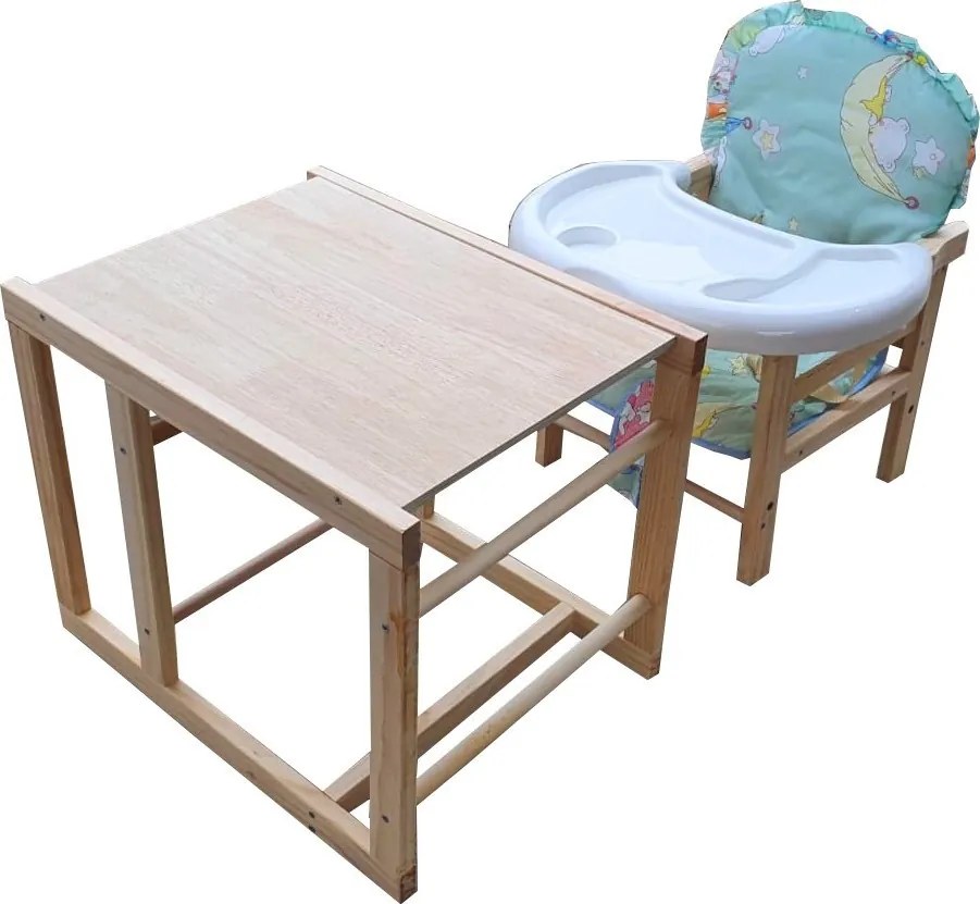 Scaun de masa pentru copii si bebe transformabil in masuta NOVOKIDS™ Wooden Table Chair, Din lemn masiv, Centura de siguranta, Sezut comfortabil