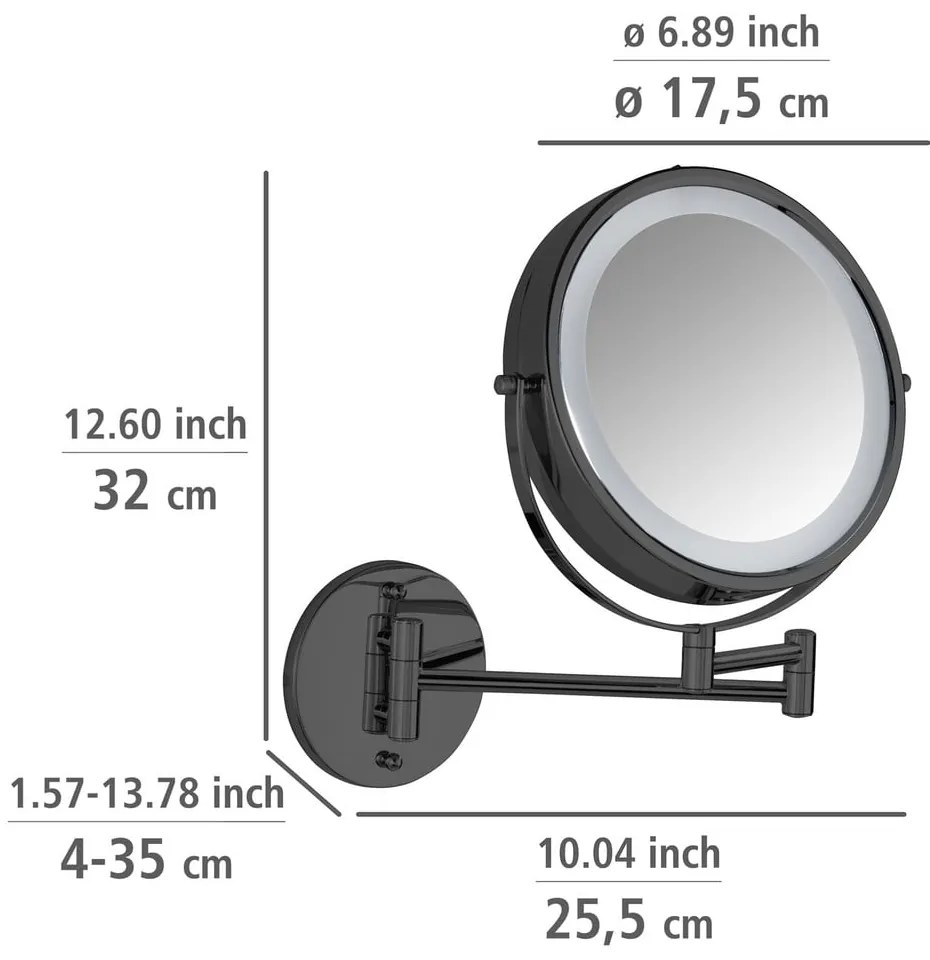 Oglindă cosmetică (mărire 5x) cu led/de mărire ø 25,5 cm Lumi – Wenko