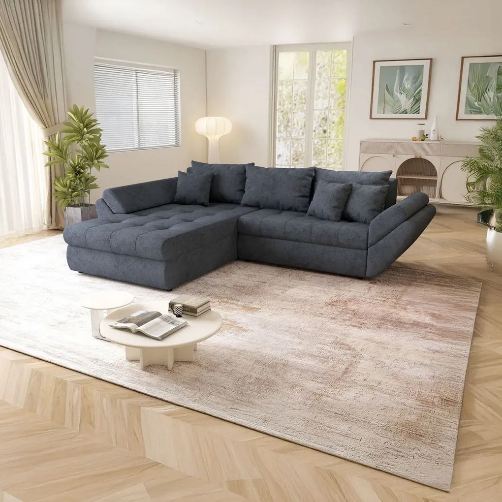 Colțar extensibil dumonde cu ladă de depozitare si sezut confortabil din spuma high-density, Loana Enjoy Antracit 270x185 cm