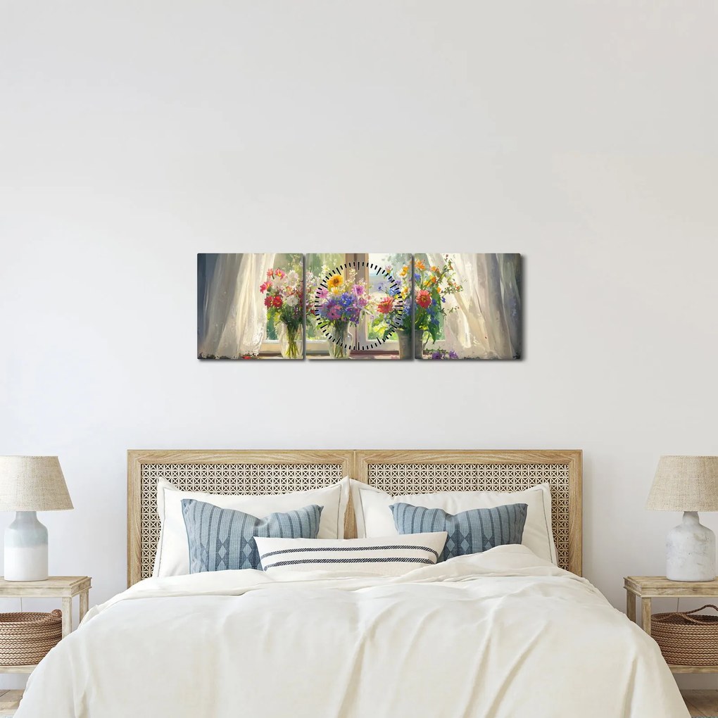 Tablou - Buchet la fereastră (cu ceas) (90x30 cm)