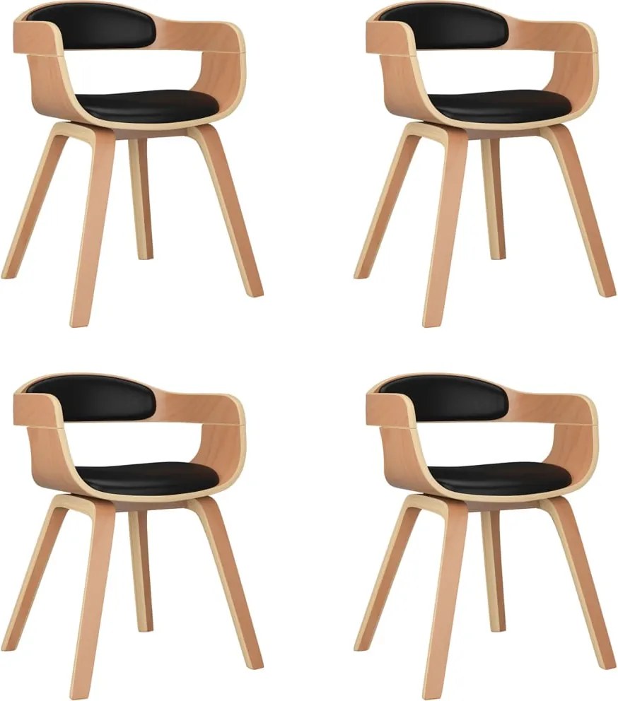 vidaXL Scaune de bucătărie 4 buc, negru, lemn curbat & piele ecologică