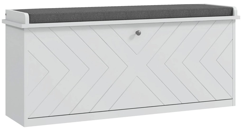 HOMCOM Banc pentru pantofi cu sertar rabatabil, pernă pentru așezare și raft reglabil, 100 x 26 x 44,5 cm, alb | Aosom Romania