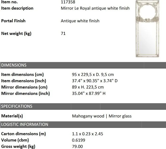 Oglinda design LUX din lemn de mahon sculptat manual Le Royal, alb antic