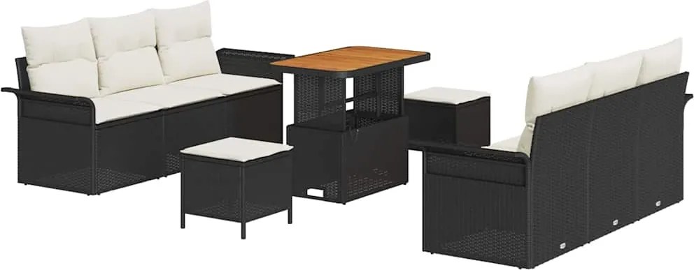 vidaXL Set de canapele pentru grădină cu pernă 9 pcs Negru și Crem