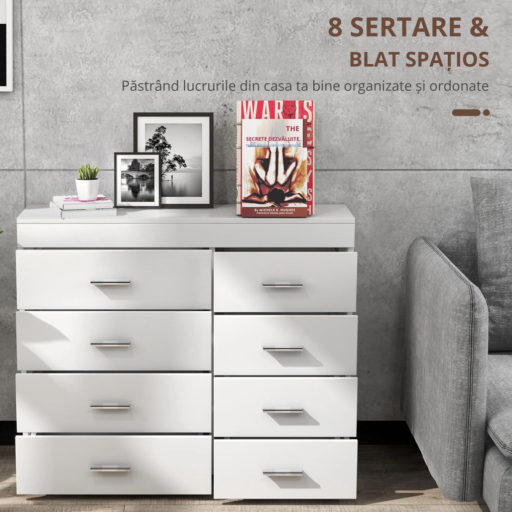 HOMCOM Comodă Elegantă pentru Casă și Birou cu Design Modern și Spațiu Amplu de Depozitare, 90x35x73 cm, Alb | Aosom Romania