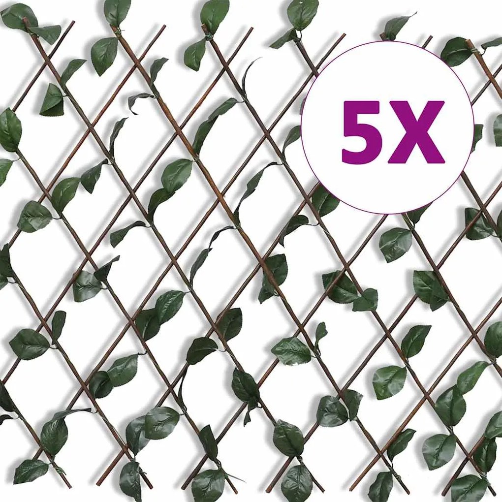 vidaXL Gard cu zăbrele, frunze artificiale, 5 buc.,180 x 90 cm, salcie
