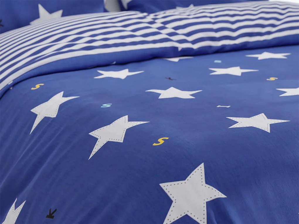 Lenjerie de pat din bumbac albastru, WHITE STARS