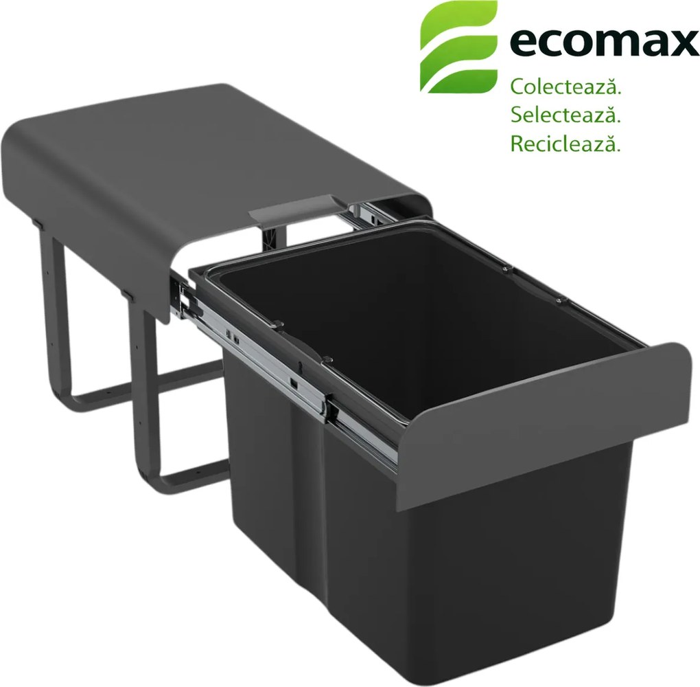 Cos gunoi incorporabil Ekko 40 Ecomax , cu extragere totala, gri antracit, 1 x 34 l Polipropilena Metal, A:473 mm; H:365 mm; L:355 mm, 400 mm, Gri