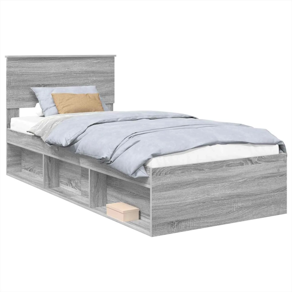 vidaXL Cadru de pat cu headboard Gri Sonoma 90 x 190 cm Lemn compozit