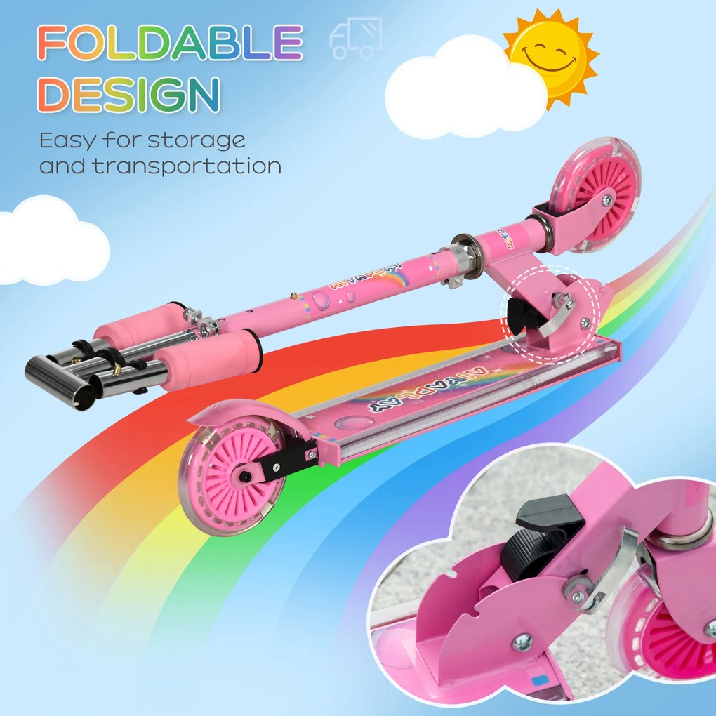 HOMCOM Trotineta pentru copii cu lumini, muzica, inaltime reglabila, cadru pliabil, roti LED, pentru 3-7 ani, roz | Aosom Romania