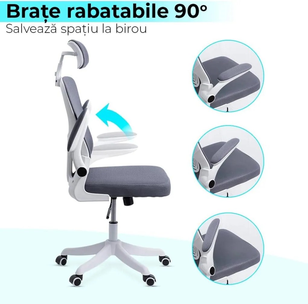 Scaun de birou ergonomic din mesh cu brațe rabatabile OFF 336 gri