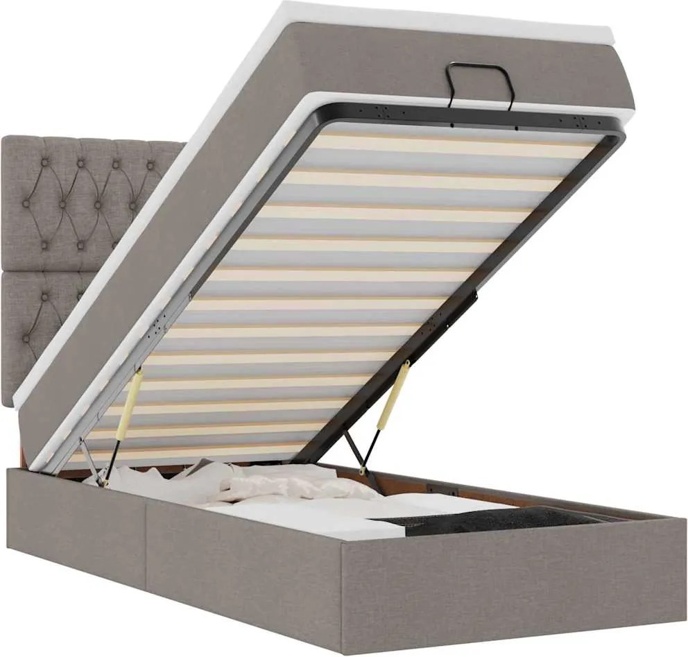 vidaXL Cadru de pat otoman cu saltea Taupe 100x200cm Material