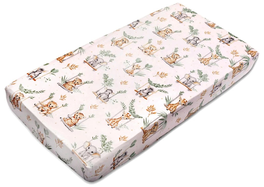 Cearceaf din bumbac cu elastic roata pentru patut 120x60 cm Kidizi On the Swing