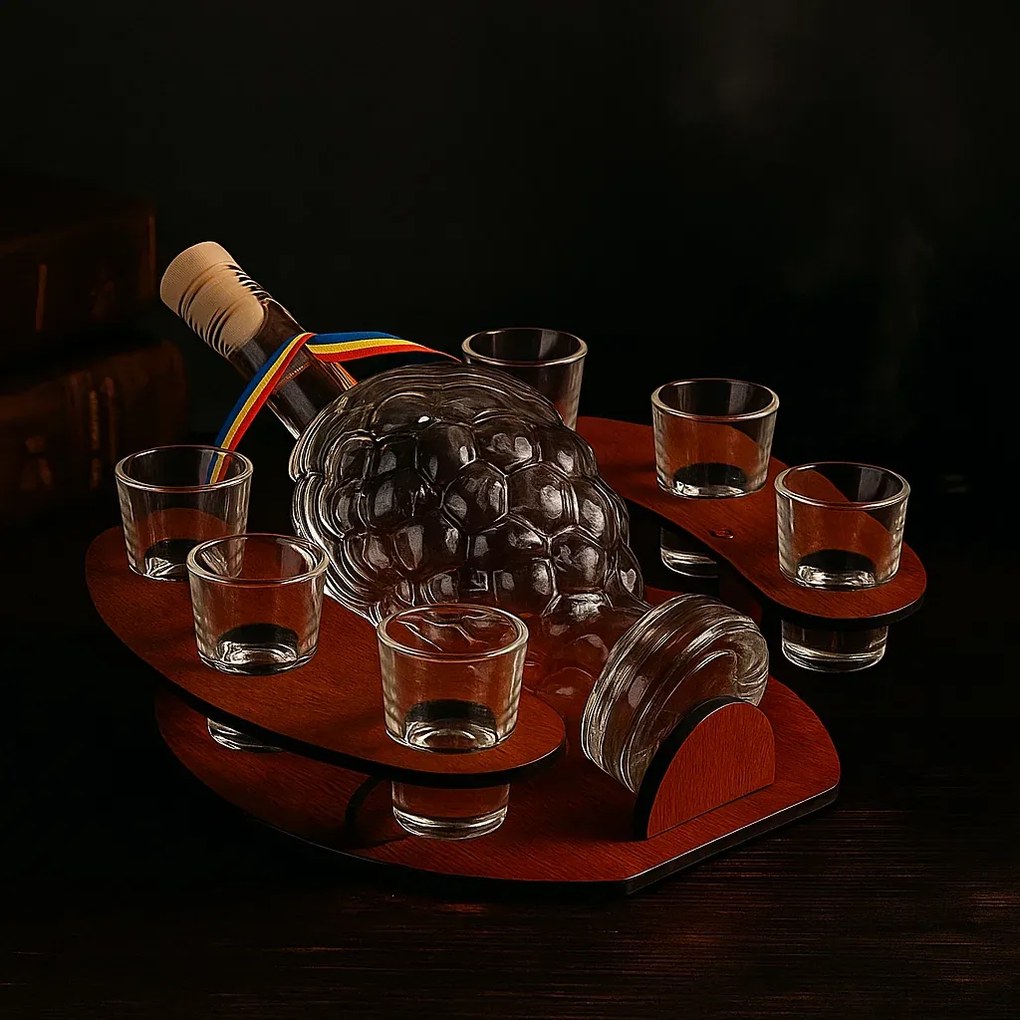 Cadou pentru Barbati Set Minibar Sticla 750 ml cu 6 Pahare si Suport - Strugure