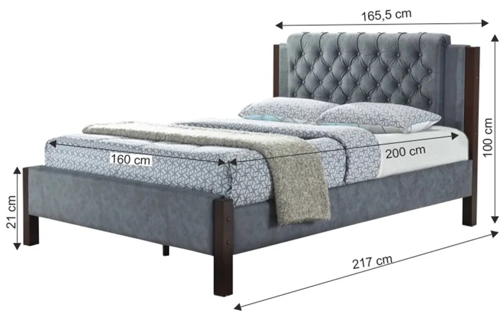 Pat, material textil gri, 160x200, KAROLA NEW
