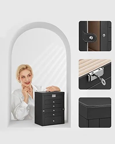 Cutie de bijuterii, Songmics, Negru, 26x15x32 cm