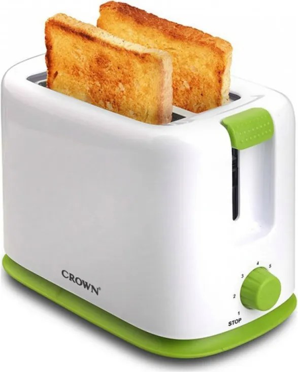 Prajitor de paine Crown CT-710WG, 700 W, 5 trepte, Fante largi, Ridicare inalta, Alb/Verde