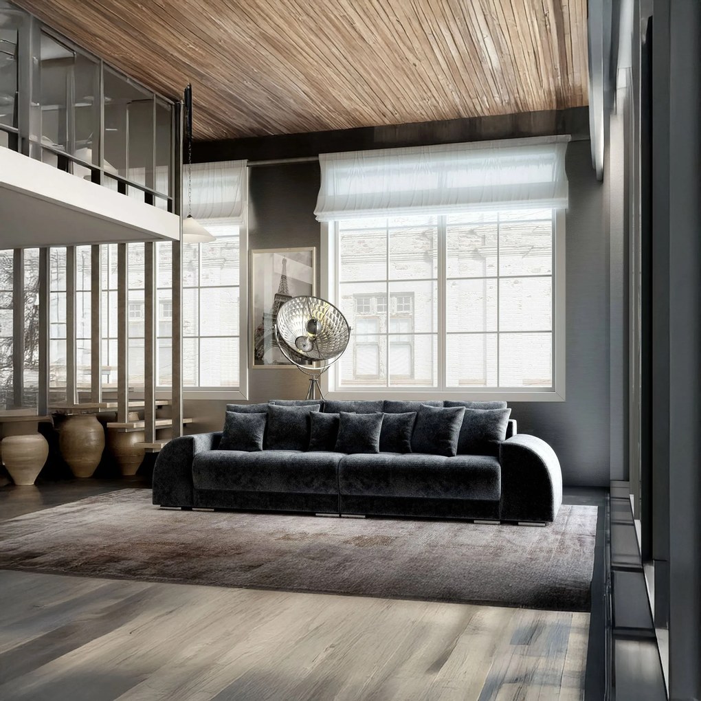 Canapea extensibilă dumonde cu 2 lăzi de depozitare si sezut confortabil din spuma high-density, Verona Euphoria Grafit 310x100 cm