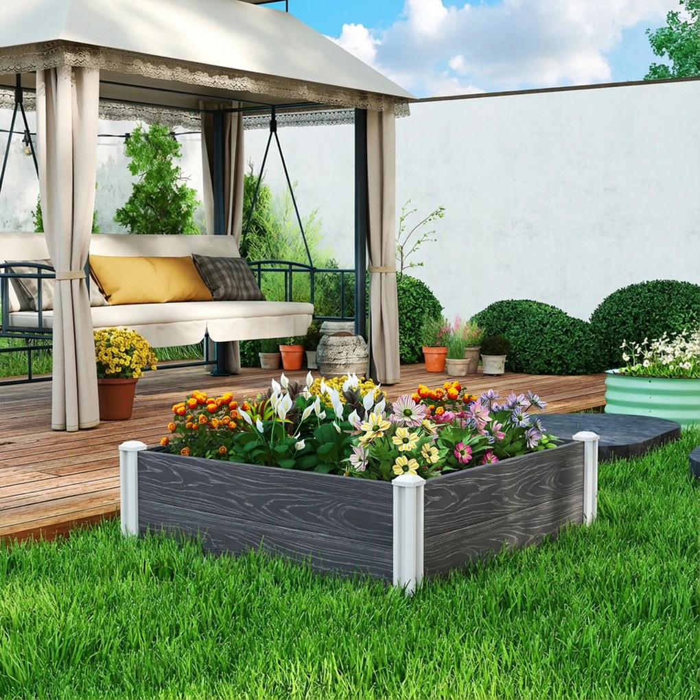 Outsunny Pat Înălțat de Grădină din Vinil, 102x102x33 cm, Kit Modular cu Picioare Interconectabile și Fund Deschis, Jardinieră pentru Flori, Ierburi și Legume, Gri Închis | Aosom Romania