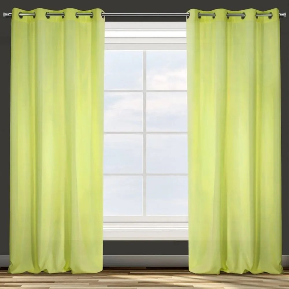 Draperii monocrome galbene și lime cu agățare pe inele metalice 140 x 250 cm