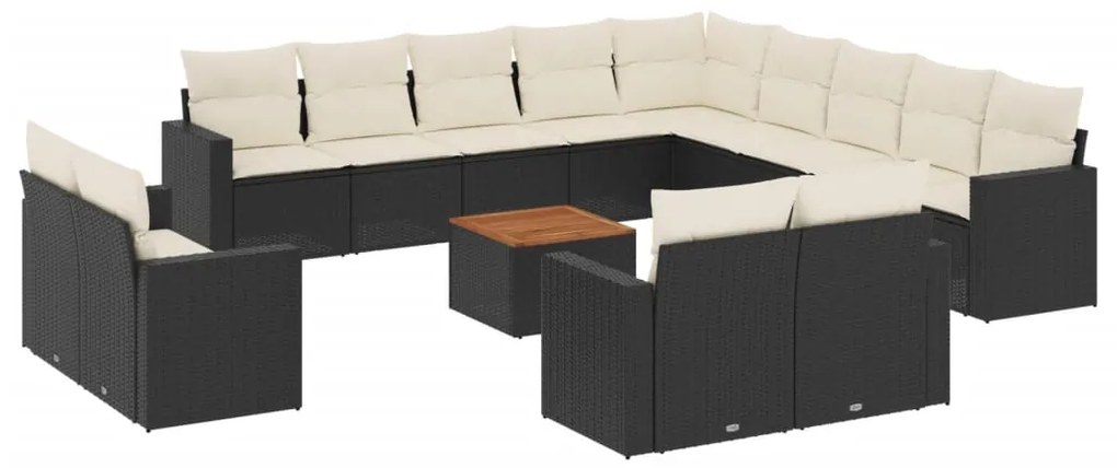 3224397 vidaXL Set mobilier de grădină cu perne, 14 piese, negru, poliratan