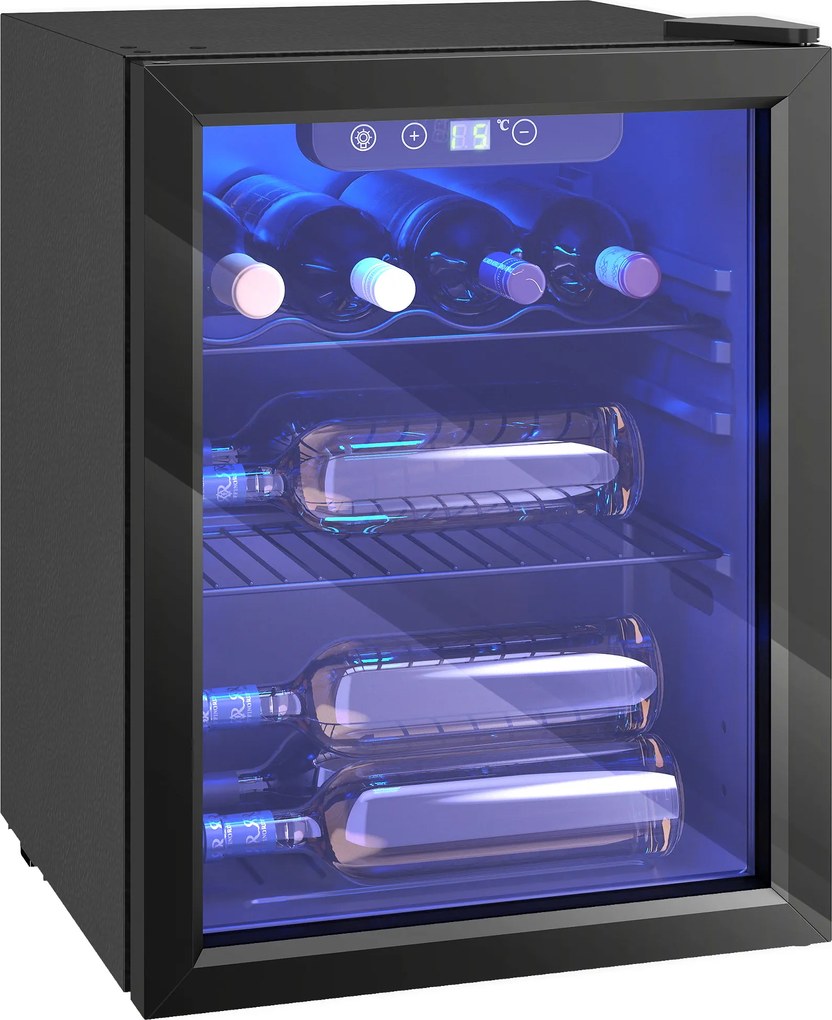 HOMCOM Frigider pentru 16 sticle, capacitate 48 L, 4–16°C, frigider pentru băuturi și bere pentru montare sub blat, cu ușă din sticlă, lumină LED | Aosom Romania