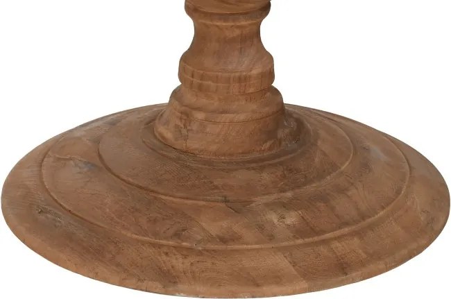 Masă dining rotundă din lemn de tec reciclat, natur, blat din scânduri îmbinate și picior central sculptat, finisaj natural, 75 x 140 cm, „Mireille”