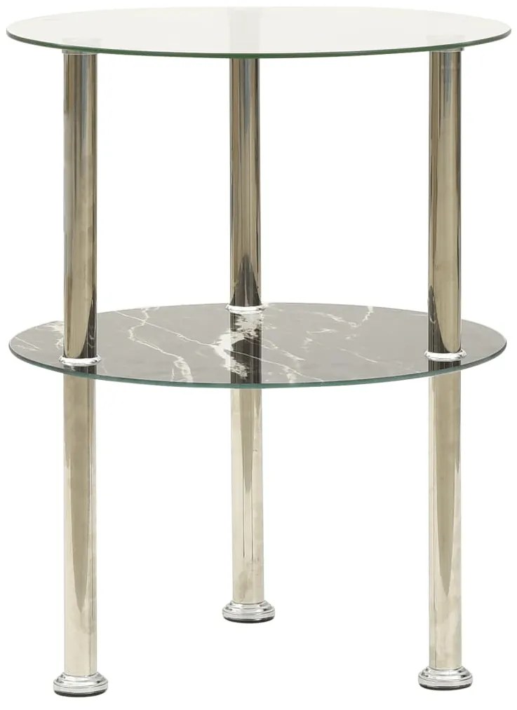 vidaXL Masă laterală 2 niv. transparent/negru marmură 38 cm sticlă