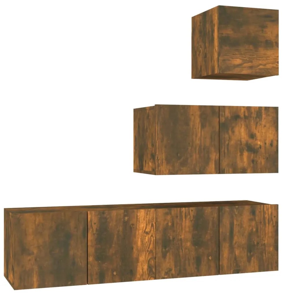 3120317 vidaXL Set dulapuri TV, 4 piese, stejar fumuriu, lemn prelucrat