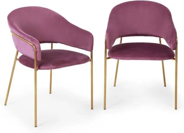 Besoa Salma, pereche de scaune pentru sufragerie, aurie, cadru metalic cromat, mov