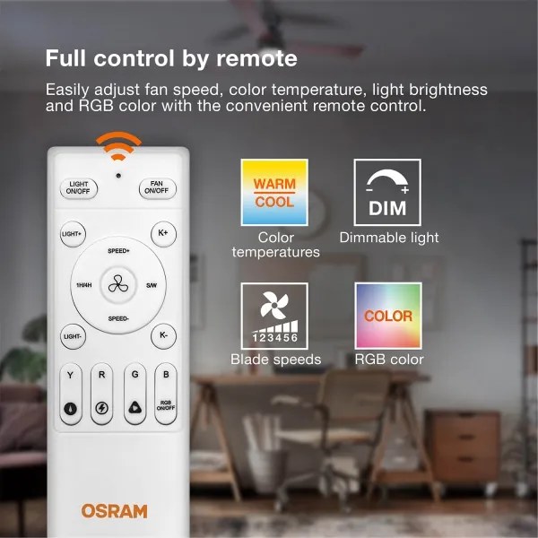 Osram - Ventilator de tavan LED RGB dimabil NORDES LED/18W/230V 3000-6500K + telecomandă