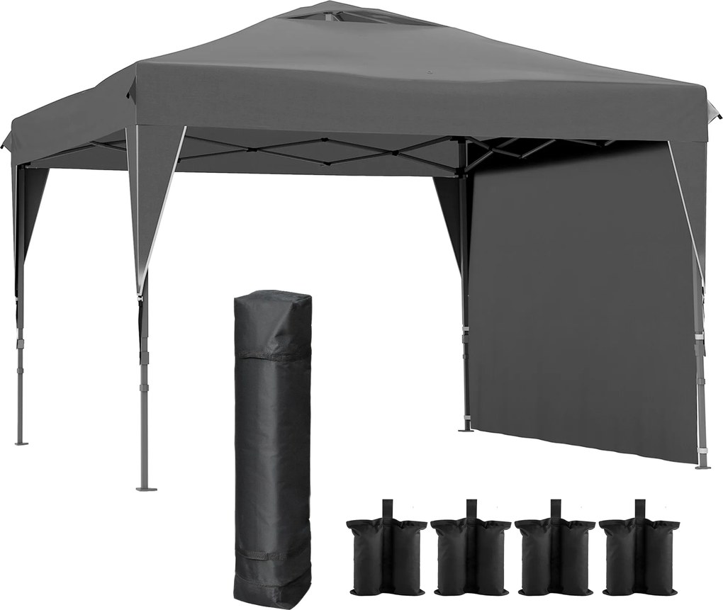 Outsunny Tonnelă/cort barnum de grădină pliant cu panou lateral detașabil + sac de transport, cadru oțel, țesătură Oxford | Aosom Romania