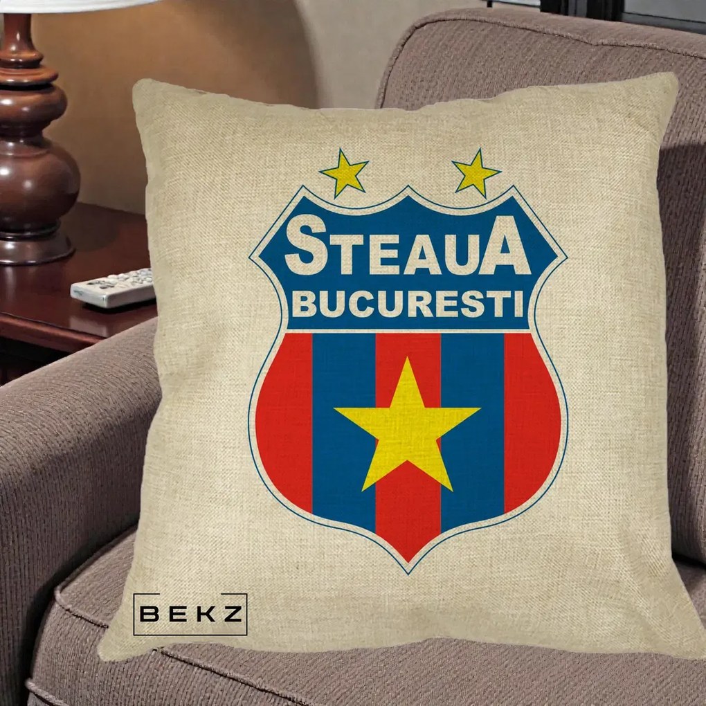 Perna Personalizata Steaua Bucuresti Fotbal, 40x40 cm, Crem, Husa Detasabila, Perna Inclusa, BEKZ®