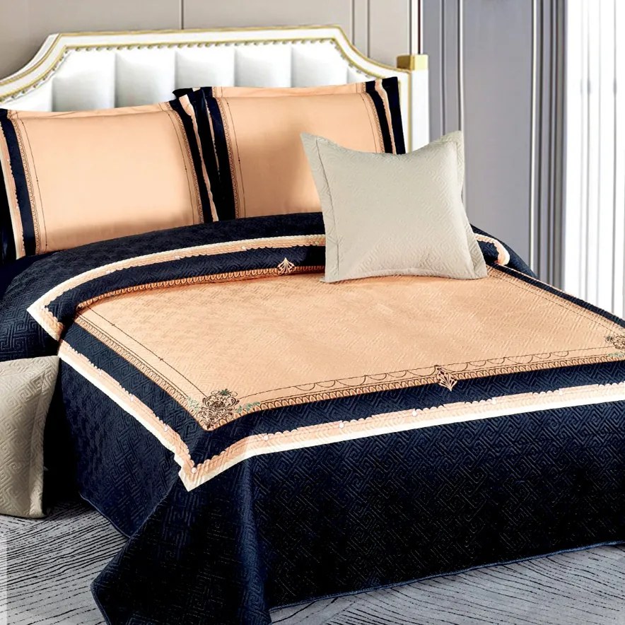 Cuvertura catifea matlasata, cu model, 5 piese, pat 2 persoane, 230x250 cm, CM07