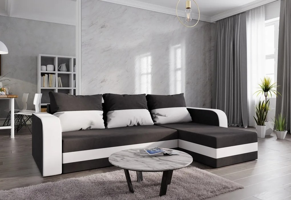 Expedo Colțar extensibil WELTA, 235x85x139, negru/alb, microfibră15/31