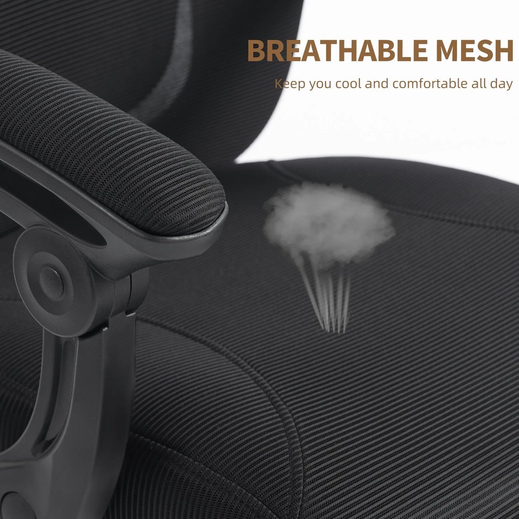 HOMCOM Scaun de birou ergonomic, fotoliu din plasă cu tetieră reglabilă, suport lombar, 64x64x124cm, negru | Aosom Romania