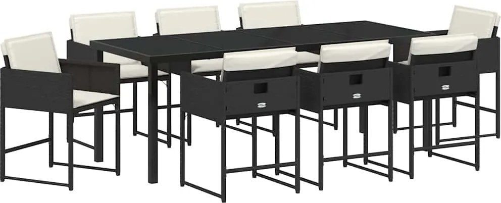 vidaXL Set de masă pentru grădină 9 pcs Negru poliratan