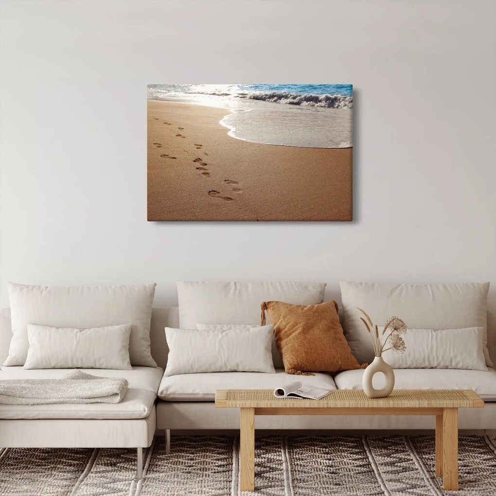 Tablou - urme în nisip și mare (90x60 cm)