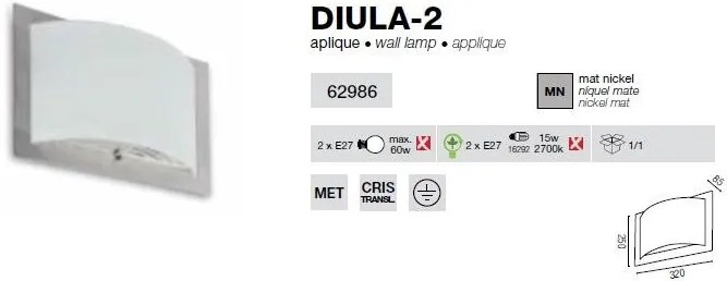 Aplica de perete Diula-2 62986